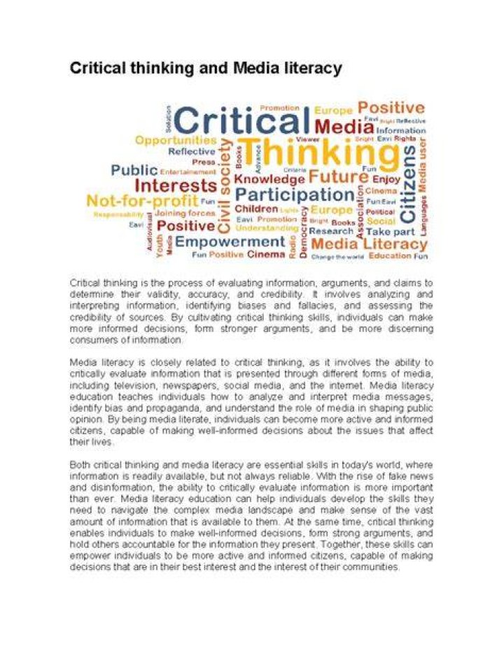 Critical Thinking, Skepticism, And Media Literacy